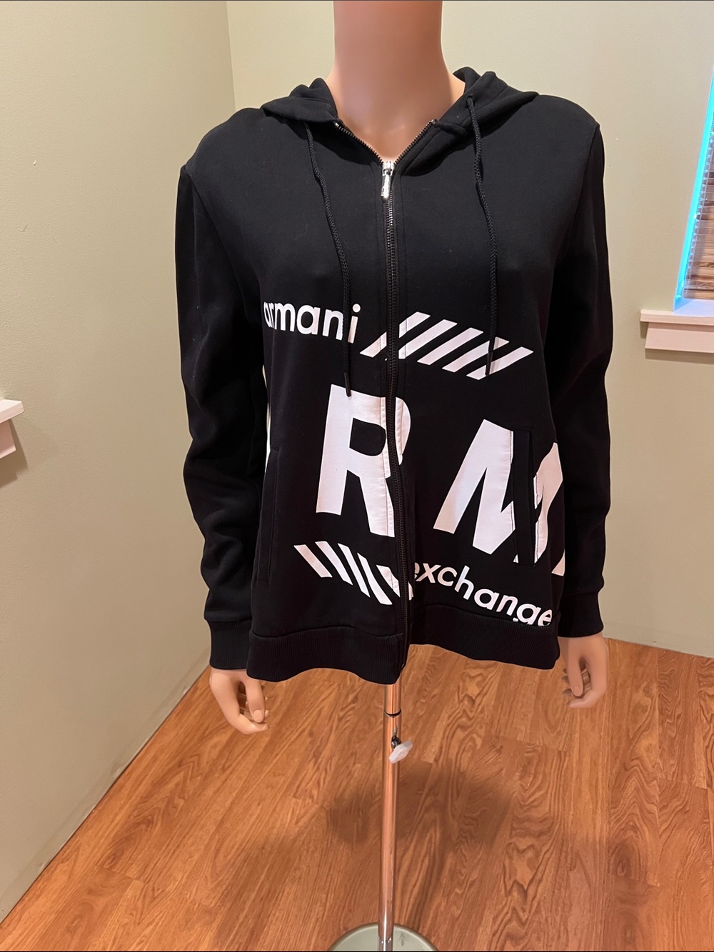 Armani Exchange Black Hoodie with Bold White Logo Size XL